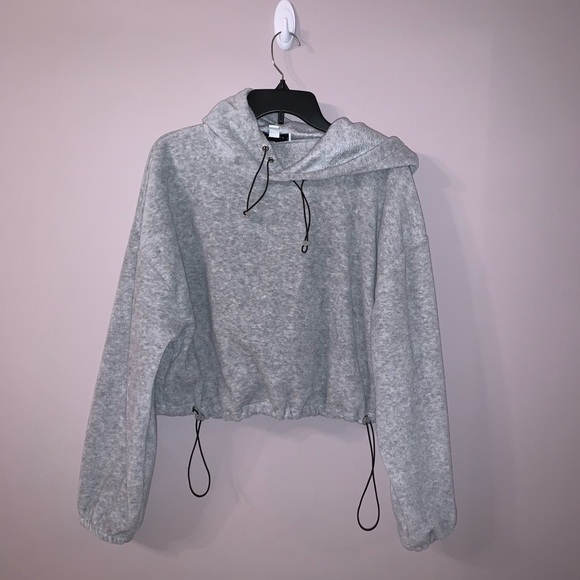 Topshop Crop Hoodie, Women's Size 8-10, Gray Fleece Drawstring Pullover - Picture 1 of 5